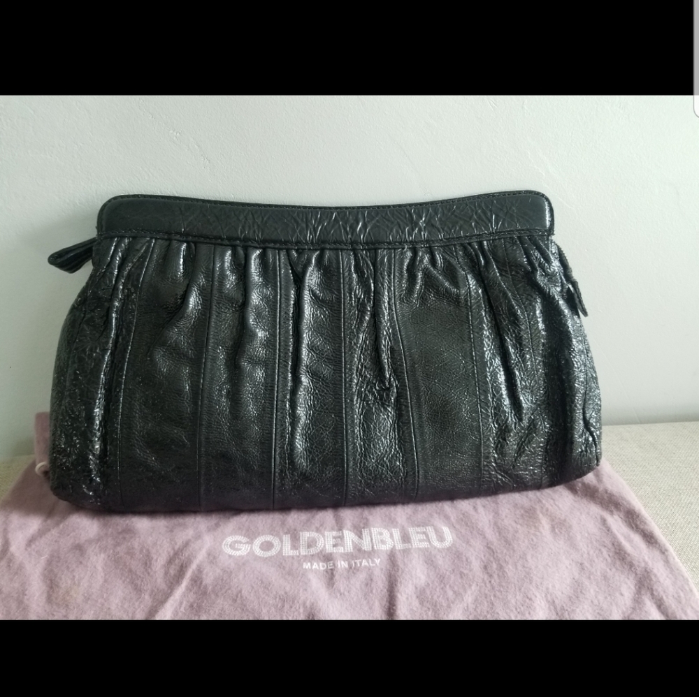 Vintage Y2K Black Patent Leather Clutch Goldenbleu Tiffany Oversized Zippered